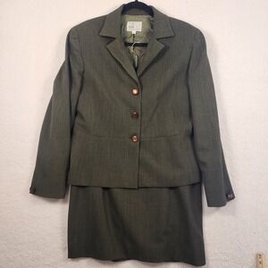 Vtg Francesca Mammoliti Women 2-Piece Suit Sz 12 Wool Blend Blazer Skirt Green